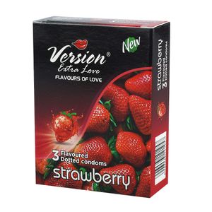 Version Extra Love Dotted Strawberry Flavoured Condom - 3Pcs Pack